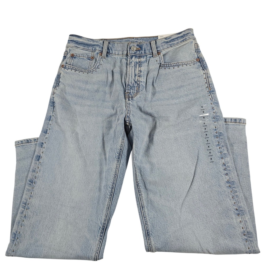 American Eagle Ex-Boyfriend Studded Low Rise Jeans Glowing Light Wash 4 Short